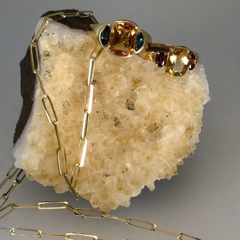 Citrine rings with blue topaz and garnet and paper clip chain - Image 2