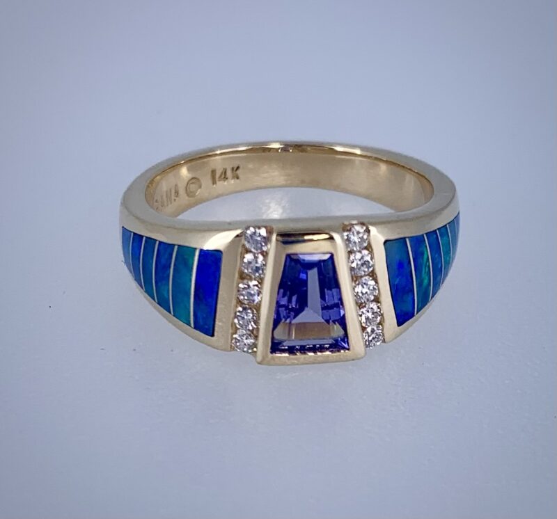 14k Opal inlay and Tanzanite ring - Image 2