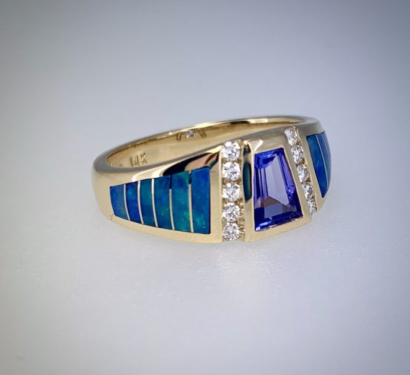 14k Opal inlay and Tanzanite ring