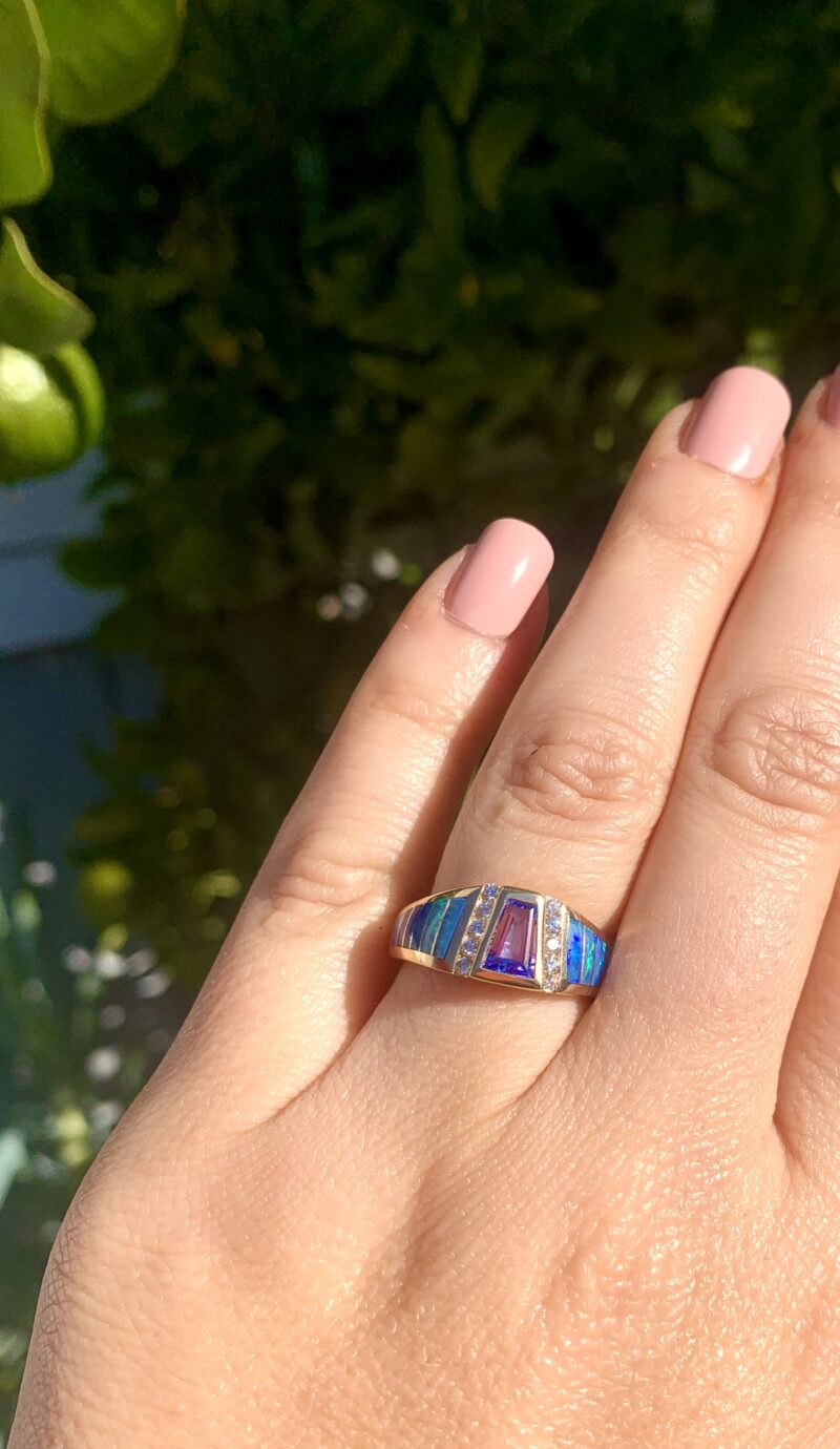 14k Opal inlay and Tanzanite ring - Image 4