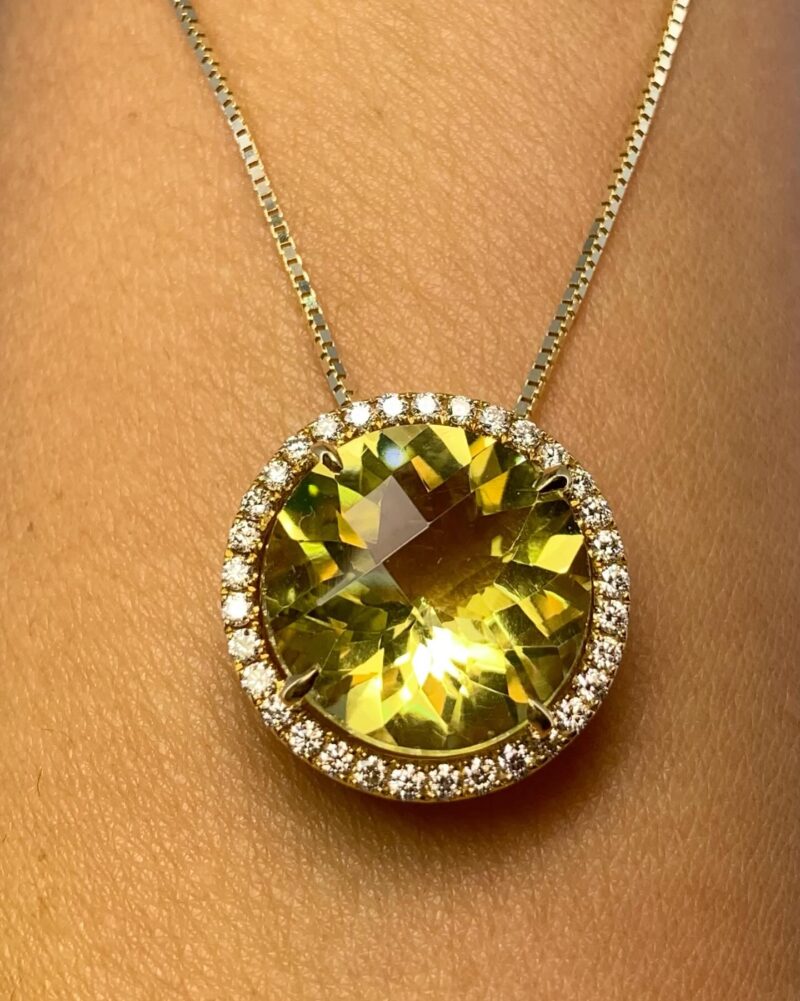 18k lime quartz and diamond pendant - Image 3
