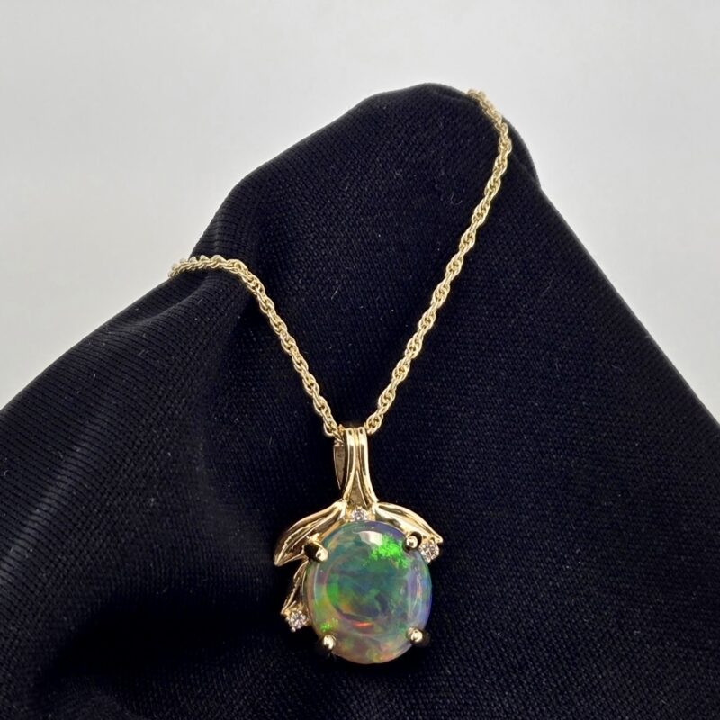 14k Opal Fancy Necklace with Diamonds